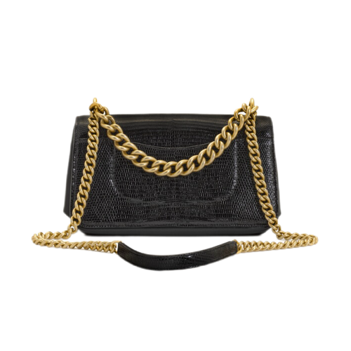 Black Lizard Flap Bag Gold Hardware, 2018-2019